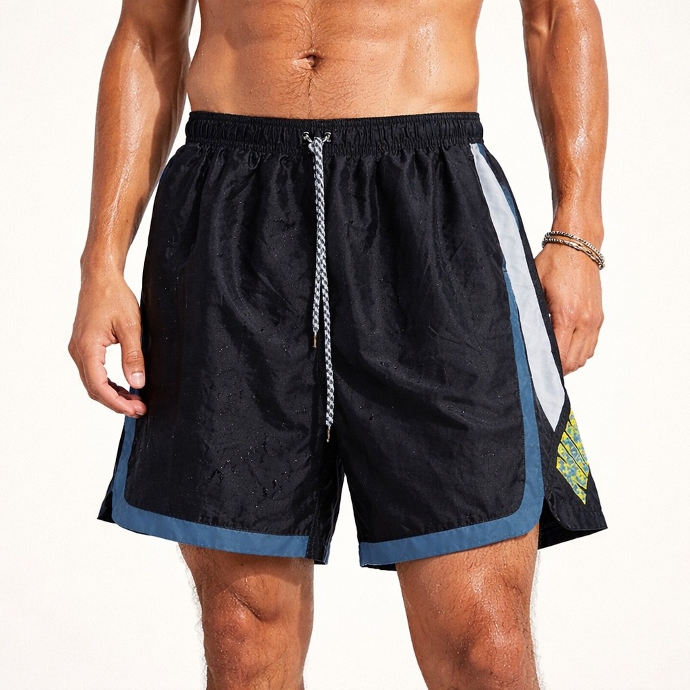 Nike Mens XL Swim Shorts Black Blue White Colorblock‎ Graphic Logo Trunks Swoosh